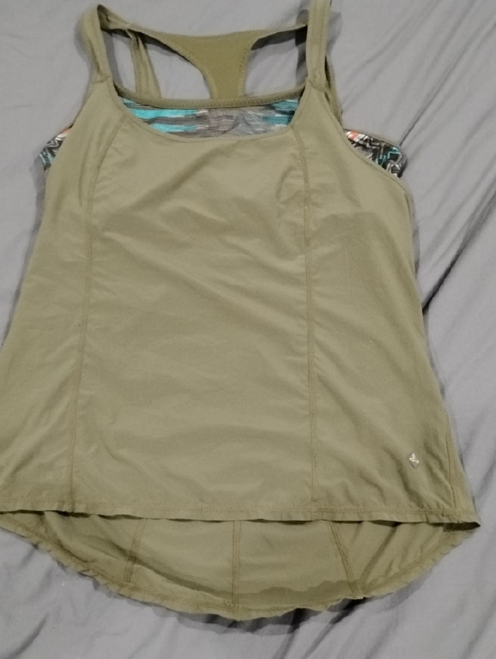 Prana Olive Green Racerback Tank with Printed Lining